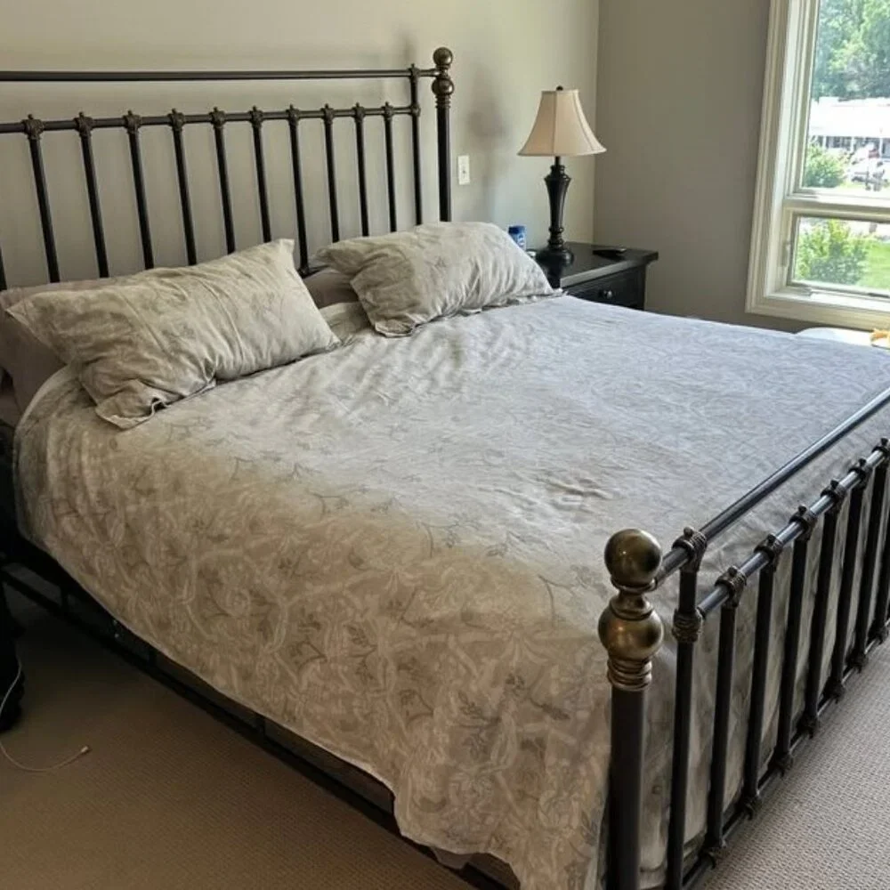 Restoration Hardware VINTAGE Italian Block Print Floral Beige KING Duvet Cover